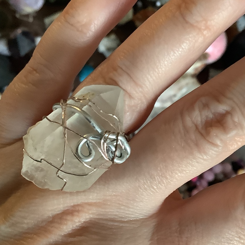 Hand Crafted Quartz Crystal Wire-Wrap Ring about Sz 5